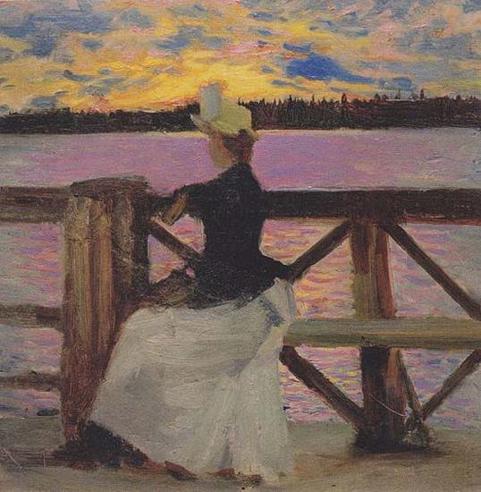 Akseli Gallen-Kallela Marie Gallen at the Kuhmoniemi-bridge Sweden oil painting art